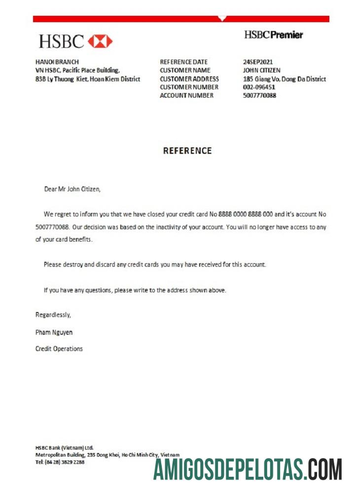 Referência de fechamento do banco HSBC do Vietnã baixar para verificação